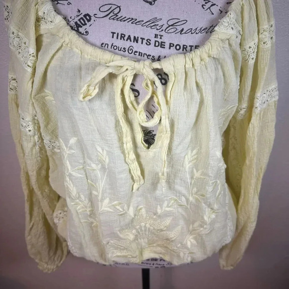 Free People Maria Maria Lace Yellow Embroidered Peasant Boho Top Size S - Picture 5 of 11